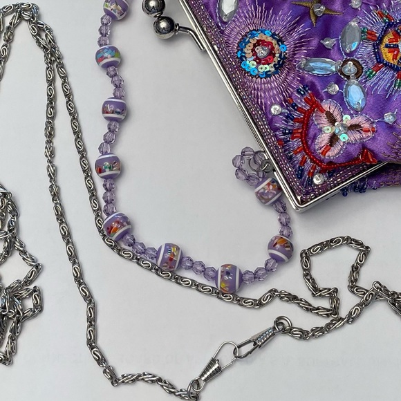 Handbags - NWOT Versatile Purple Satin Embroidered and Beaded Handbag